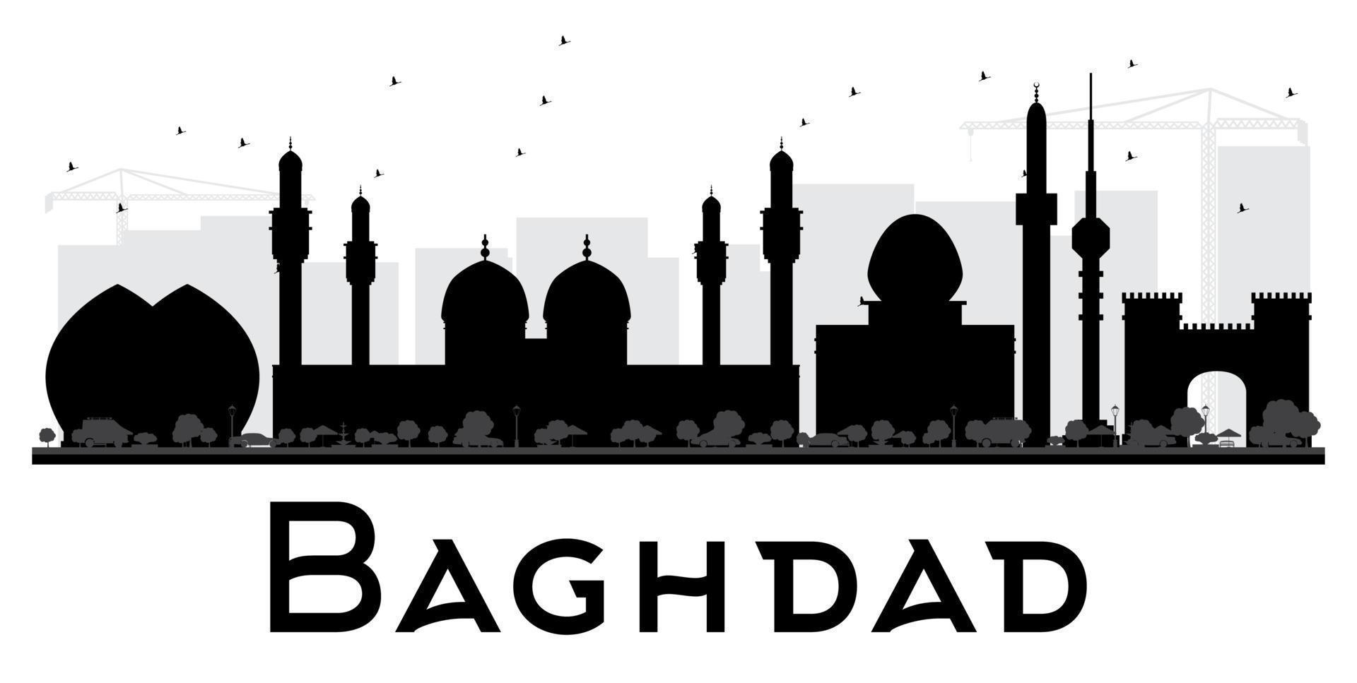 Baghdad City skyline black and white silhouette. vector