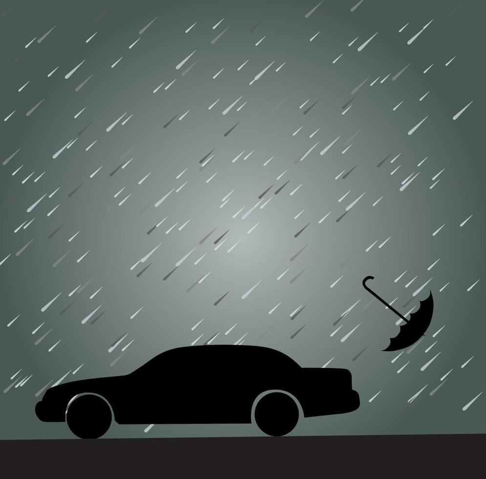 Rain, Umbrella and Car. vector