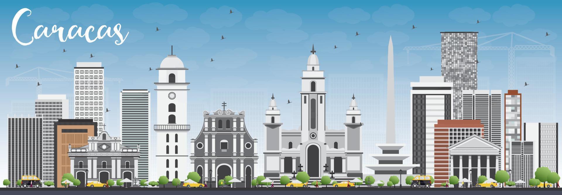 Caracas Skyline with Gray Buildings and Blue Sky. vector