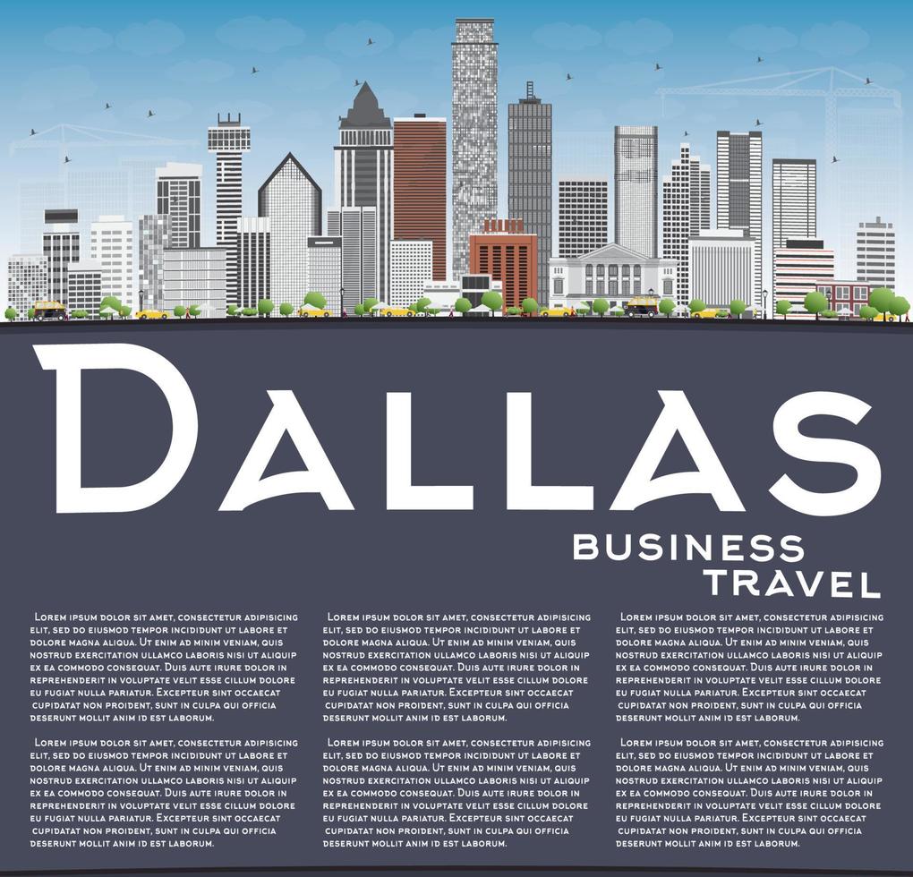 Dallas Skyline with Gray Buildings, Blue Sky and Copy Space. vector