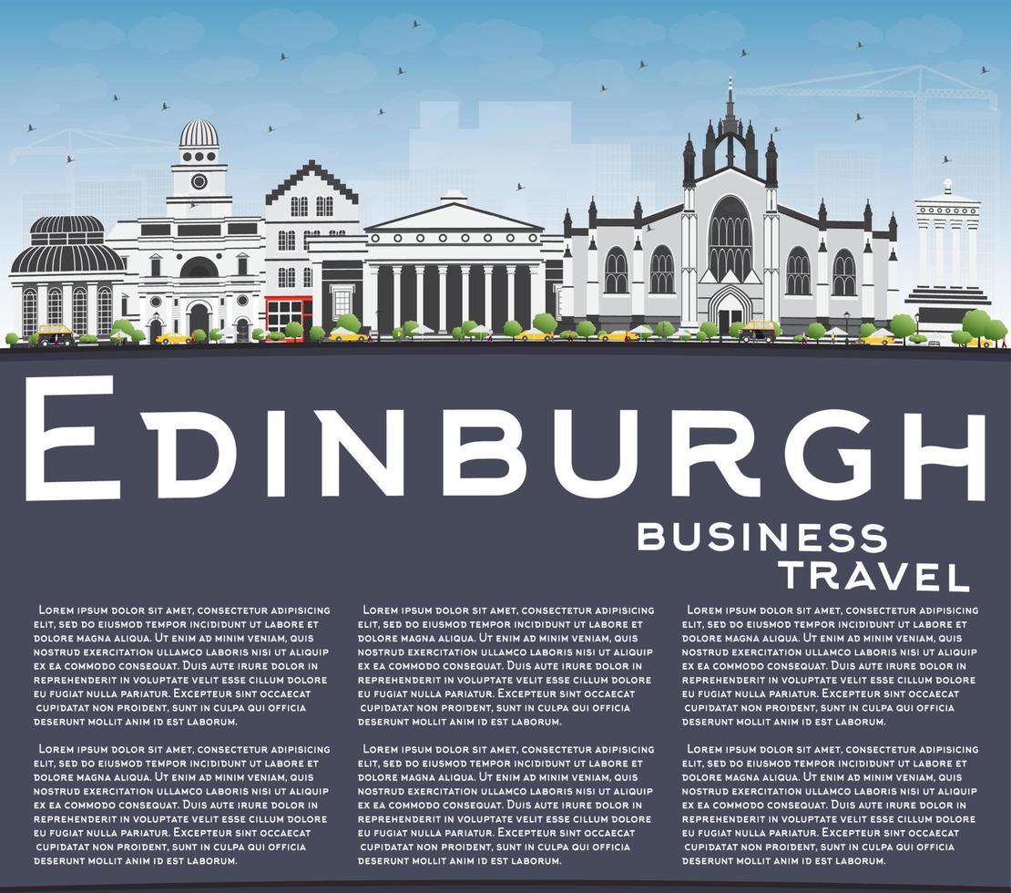 Edinburgh Skyline with Gray Buildings, Blue Sky and Copy Space. vector