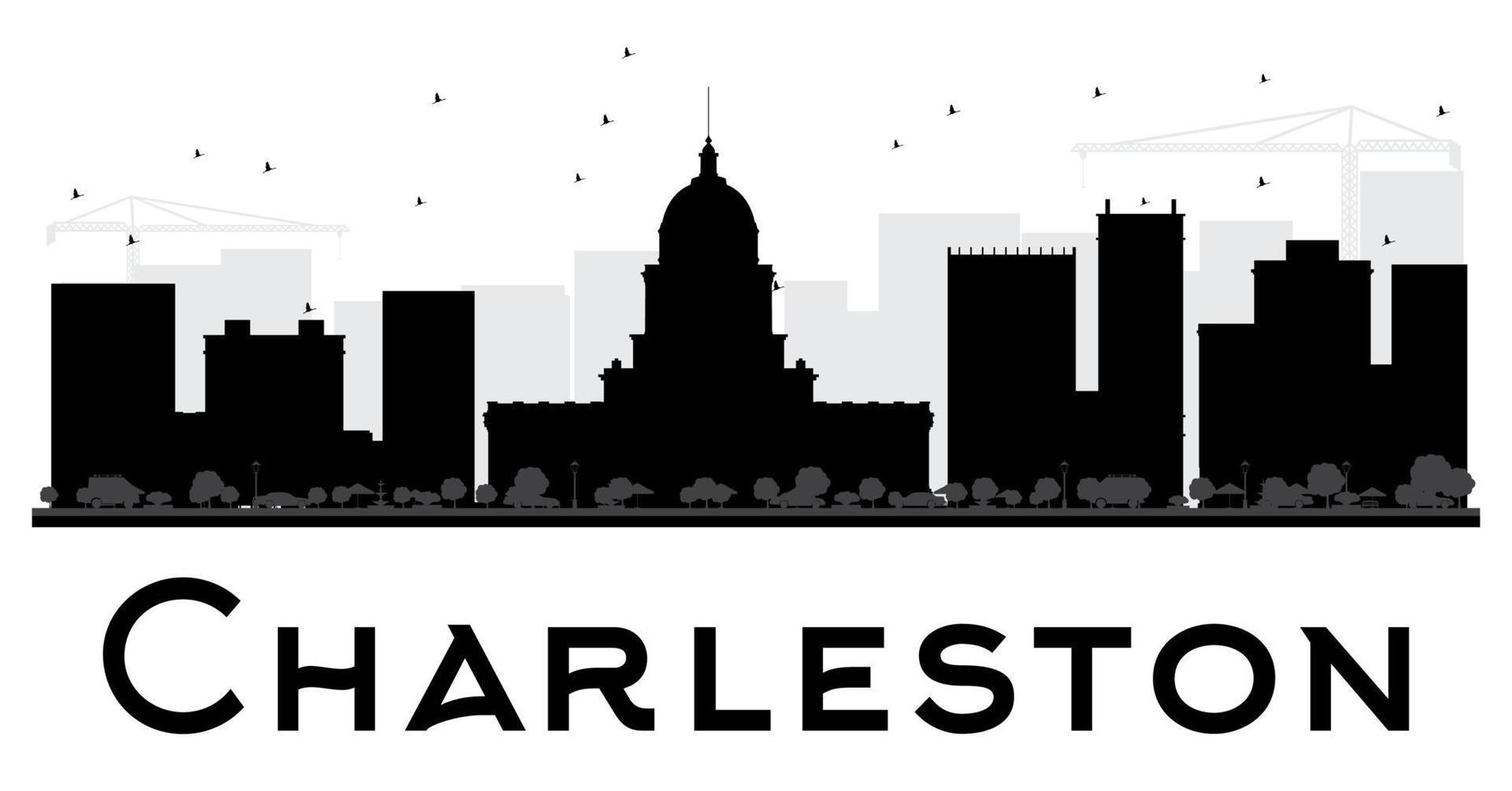 Charleston City skyline black and white silhouette. vector