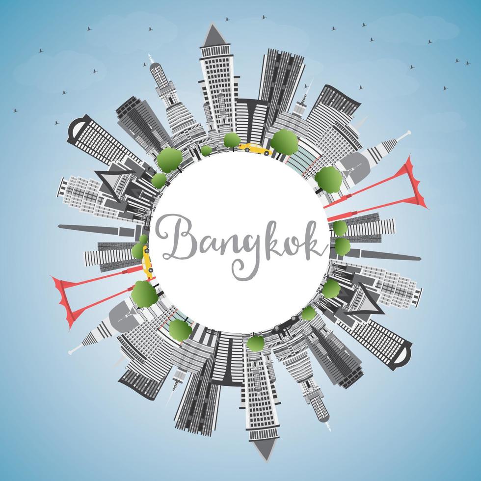 Bangkok Skyline with Gray Landmarks, Blue Sky and Copy Space. vector