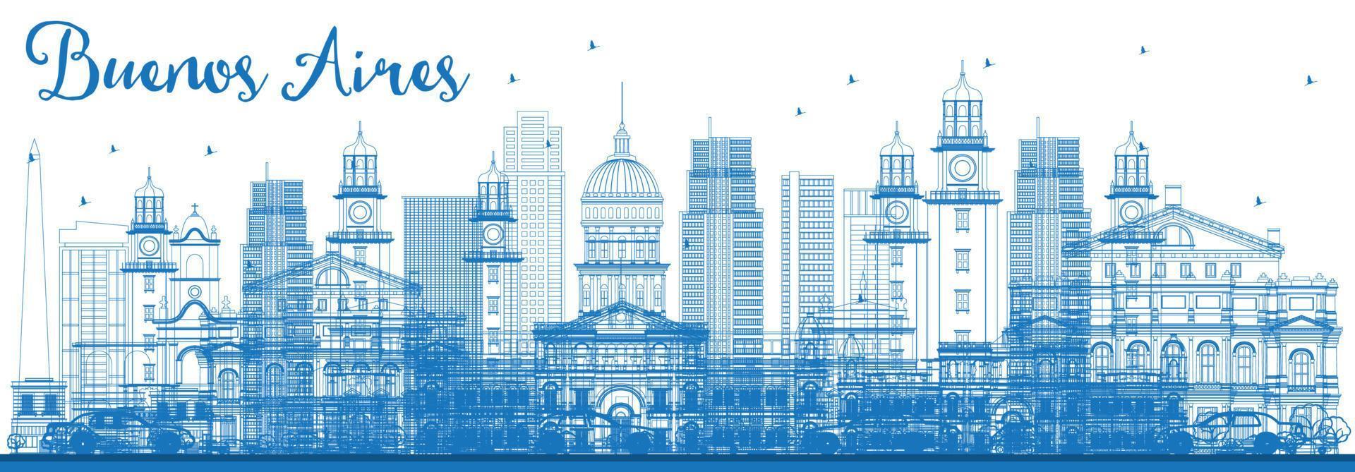 Outline Buenos Aires Skyline with Blue Landmarks. vector