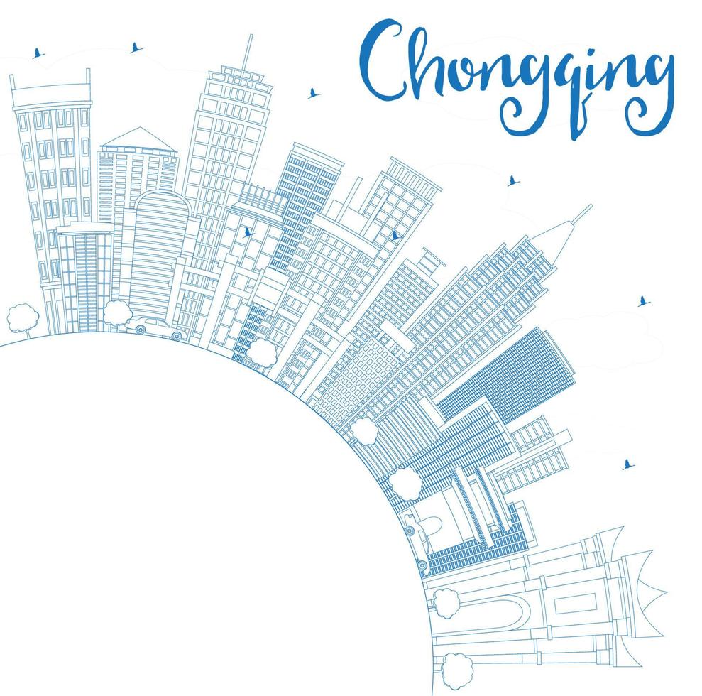 Outline Chongqing Skyline with Blue Buildings and Copy Space. vector