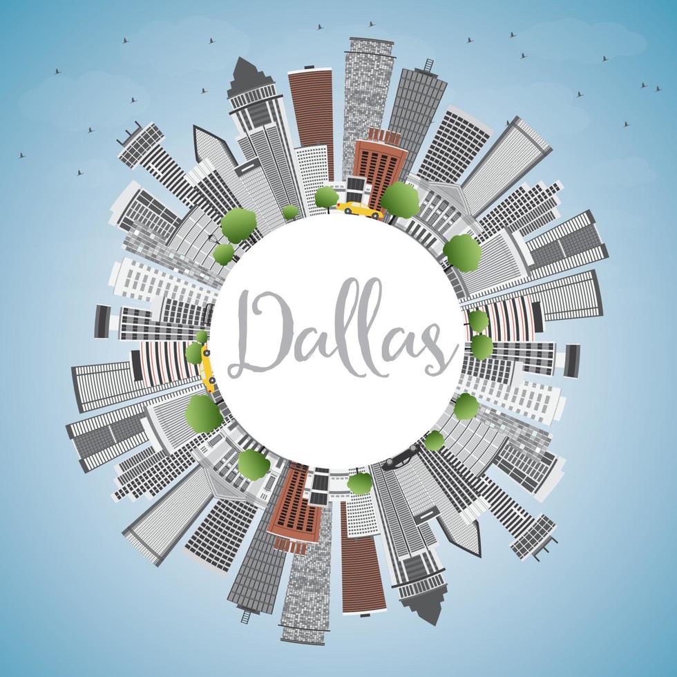 Dallas Skyline with Gray Buildings, Blue Sky and Copy Space. vector