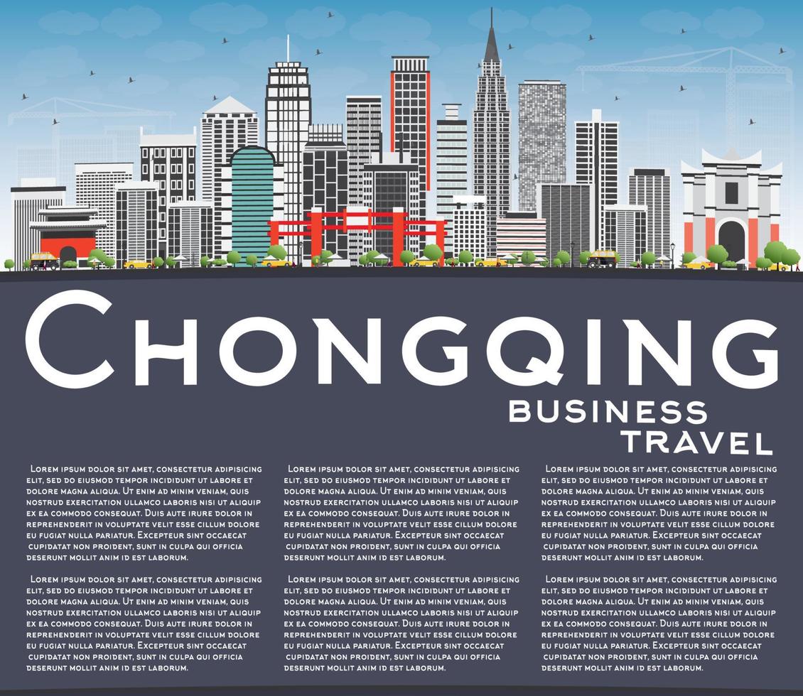 Chongqing Skyline with Gray Buildings, Blue Sky and Copy Space. vector