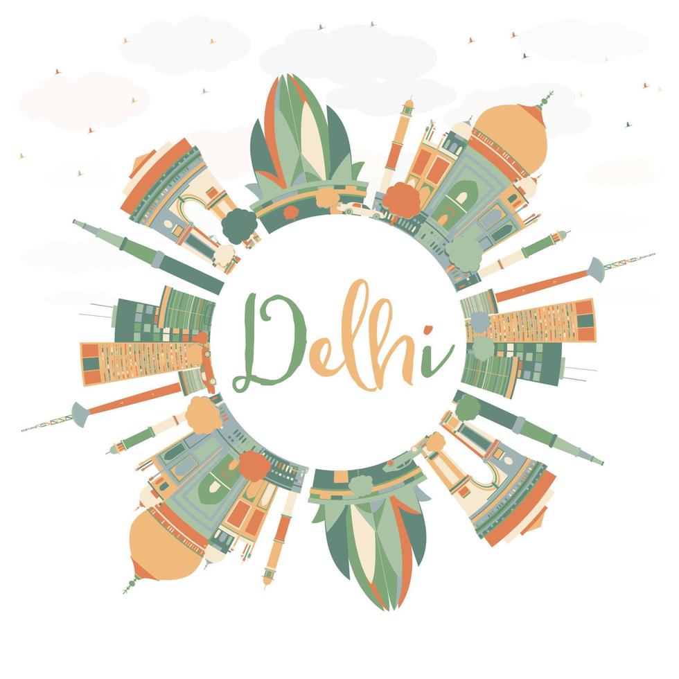 Abstract Delhi Skyline with Color Landmarks and Copy Space. vector