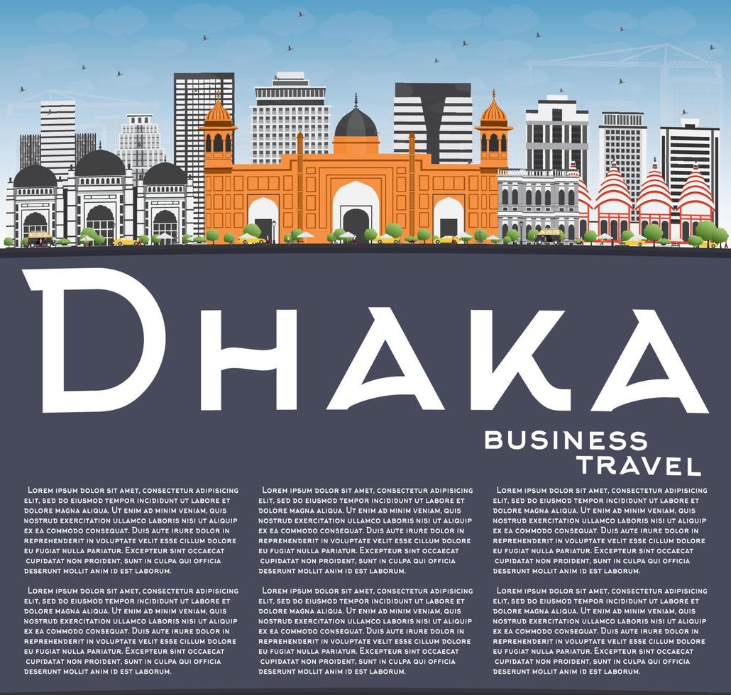 Dhaka Skyline with Gray Buildings, Blue Sky and Copy Space. vector