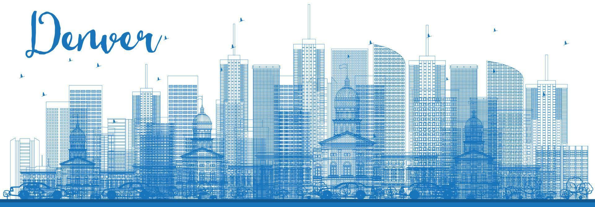 delinear el horizonte de denver con edificios azules. vector