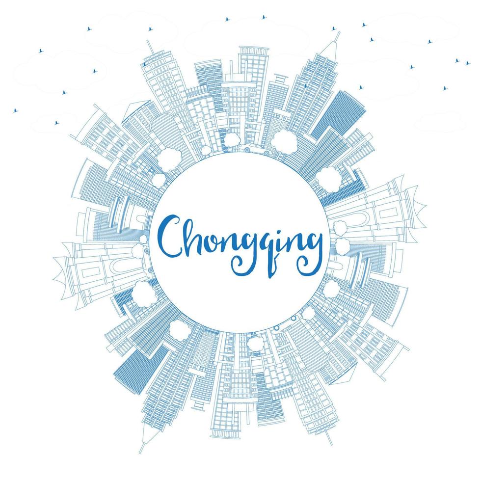 Outline Chongqing Skyline with Blue Buildings and Copy Space. vector