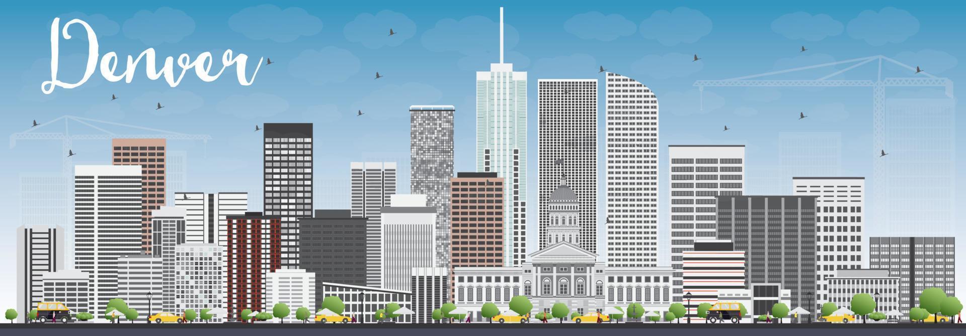 Denver Skyline with Gray Buildings and Blue Sky. vector