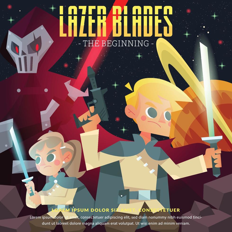 Sci Fi Scene Heroes And Villains With Laser Swords vector
