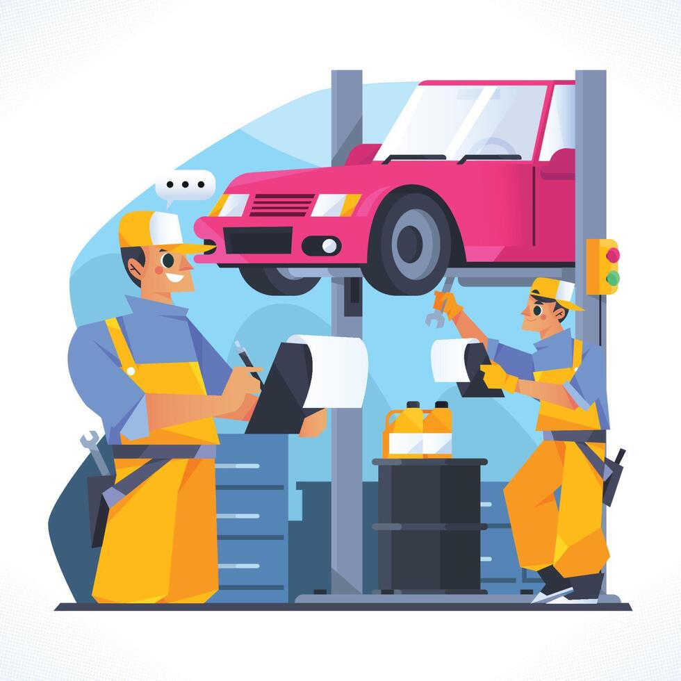 Mechanic Repairs In The Workshop vector
