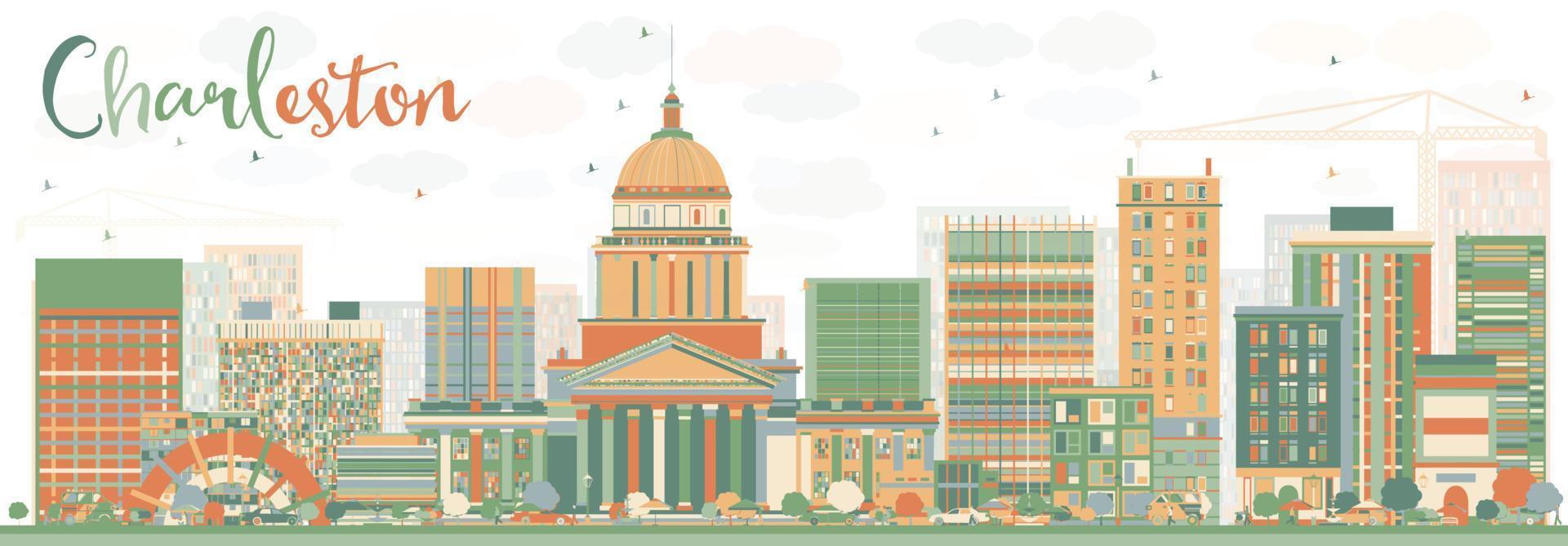 Abstract Charleston Skyline with Color Buildings. vector