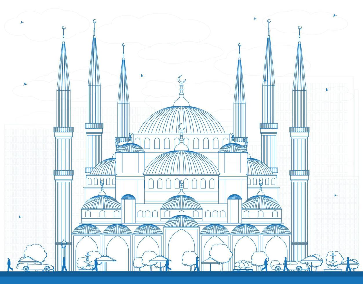 esbozar la mezquita azul en estambul, turquía. vector