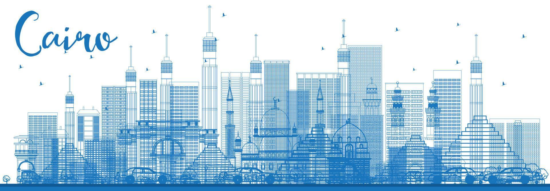 Outline Cairo Skyline with Blue Buildings. vector