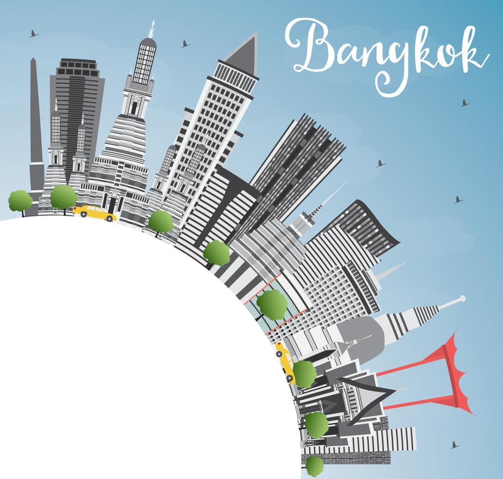 horizonte de bangkok con puntos de referencia grises, cielo azul y espacio para copiar. vector