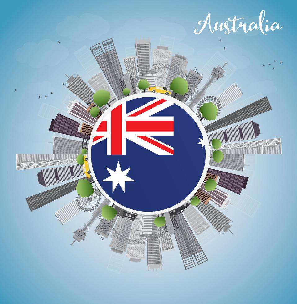 Australia Skyline with Gray Buildings and Blue Sky vector