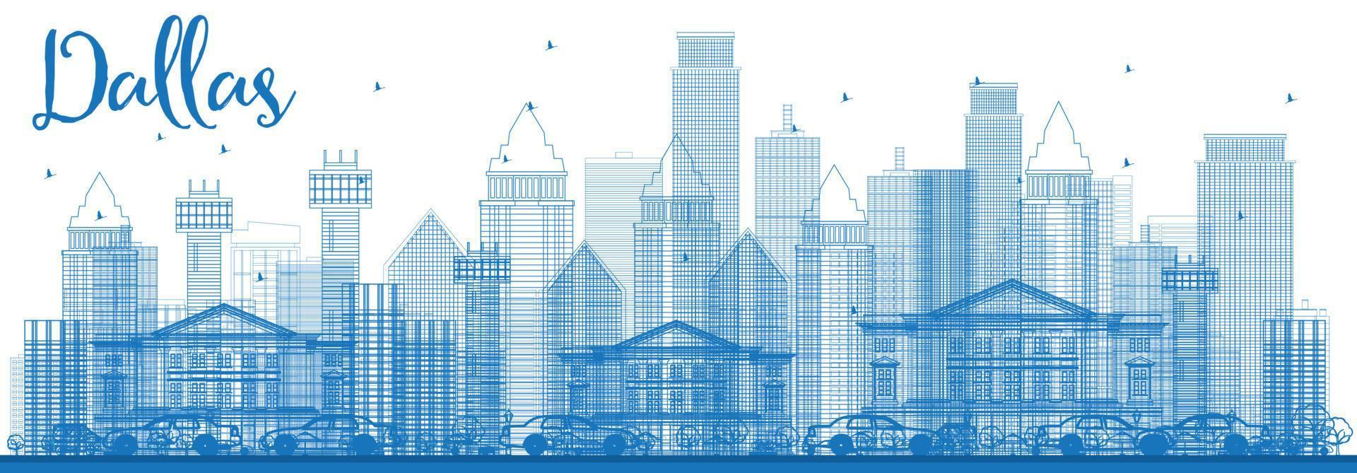 delinear el horizonte de dallas con edificios azules. vector