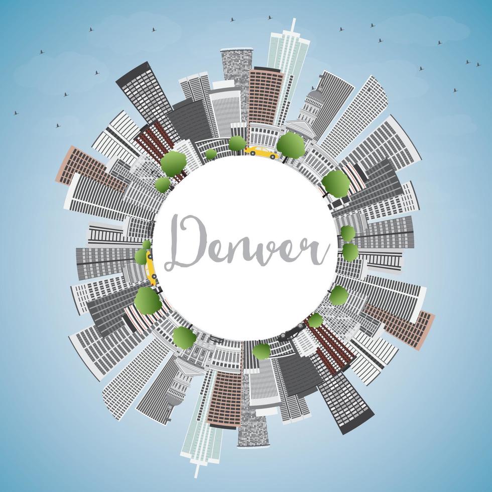 Denver Skyline with Gray Buildings, Blue Sky and Copy Space. vector
