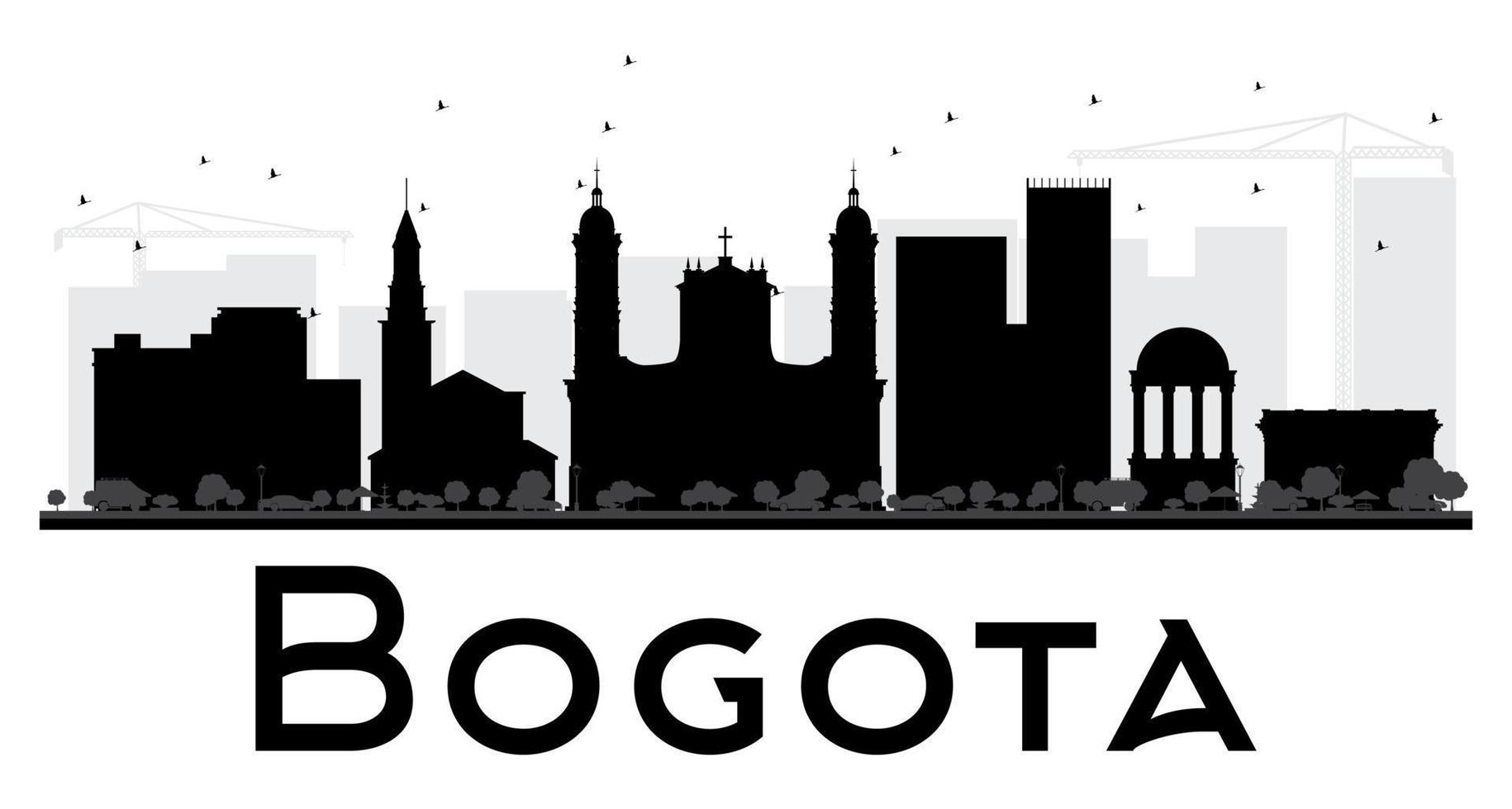 Silueta en blanco y negro del horizonte de la ciudad de Bogotá. vector
