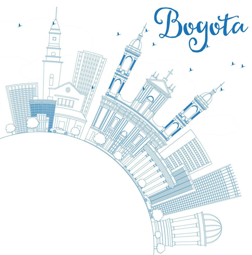 Outline Bogota Skyline with Blue Buildings and Copy Space. vector