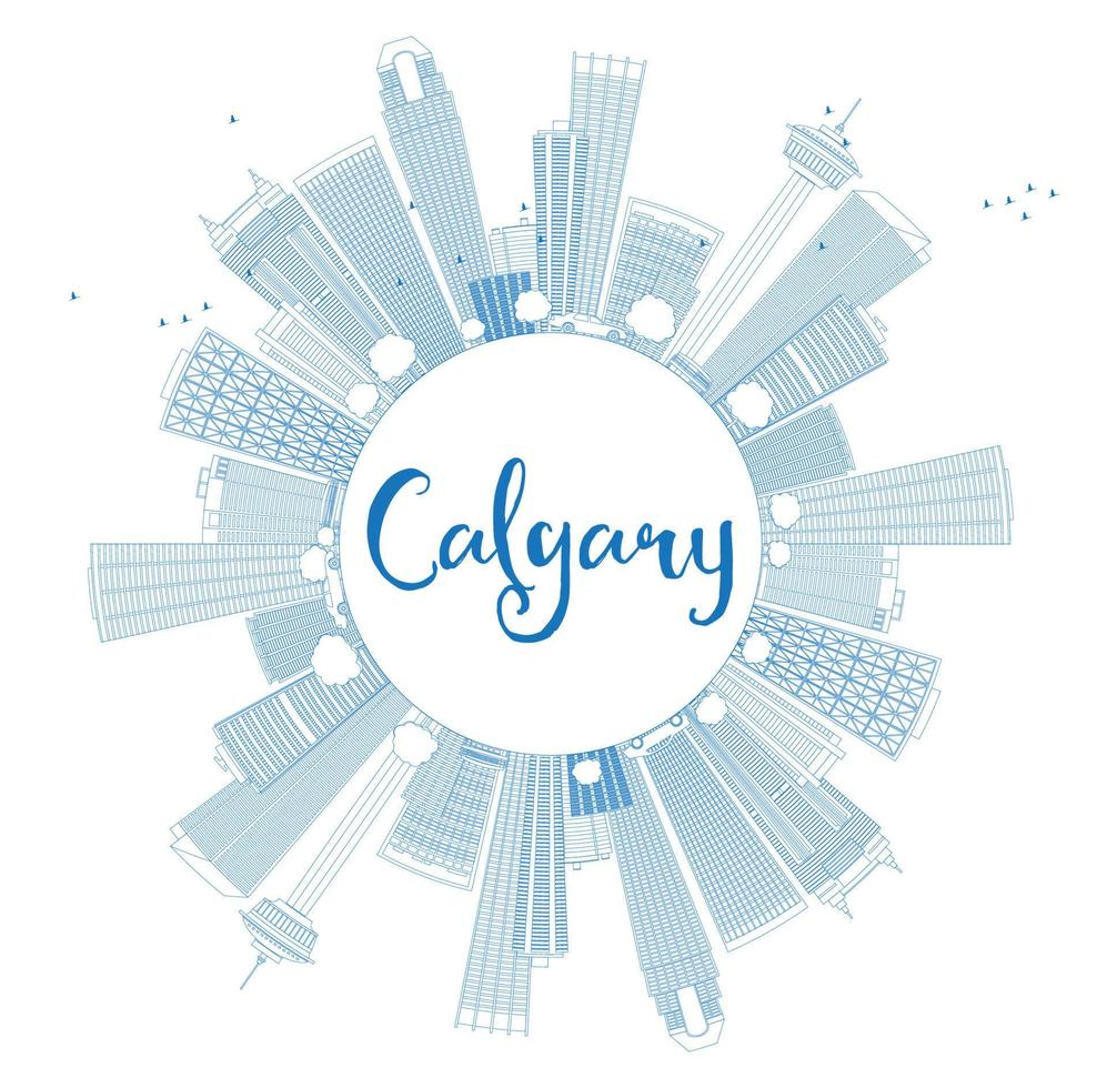 Outline Calgary Skyline with Blue Buildings and Copy Space. vector