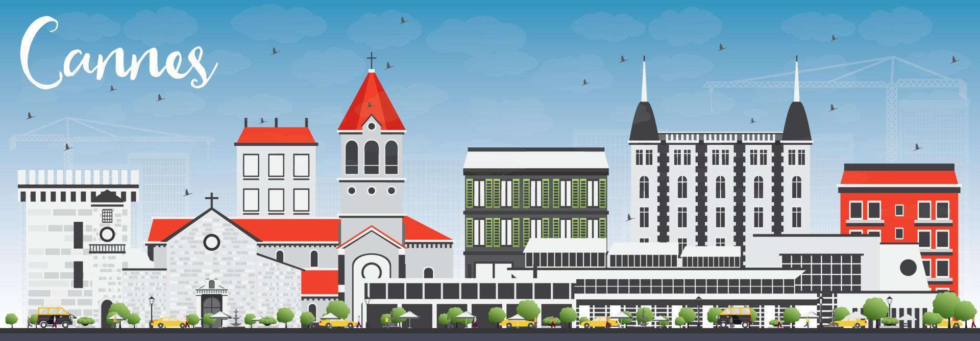 Cannes Skyline with Gray Buildings and Blue Sky. vector