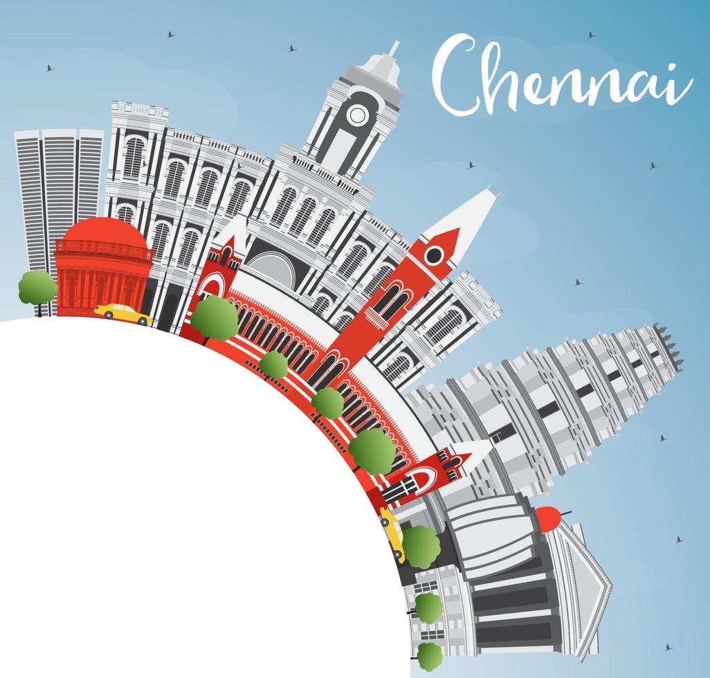 Chennai Skyline with Gray Landmarks, Blue Sky and Copy Space. vector