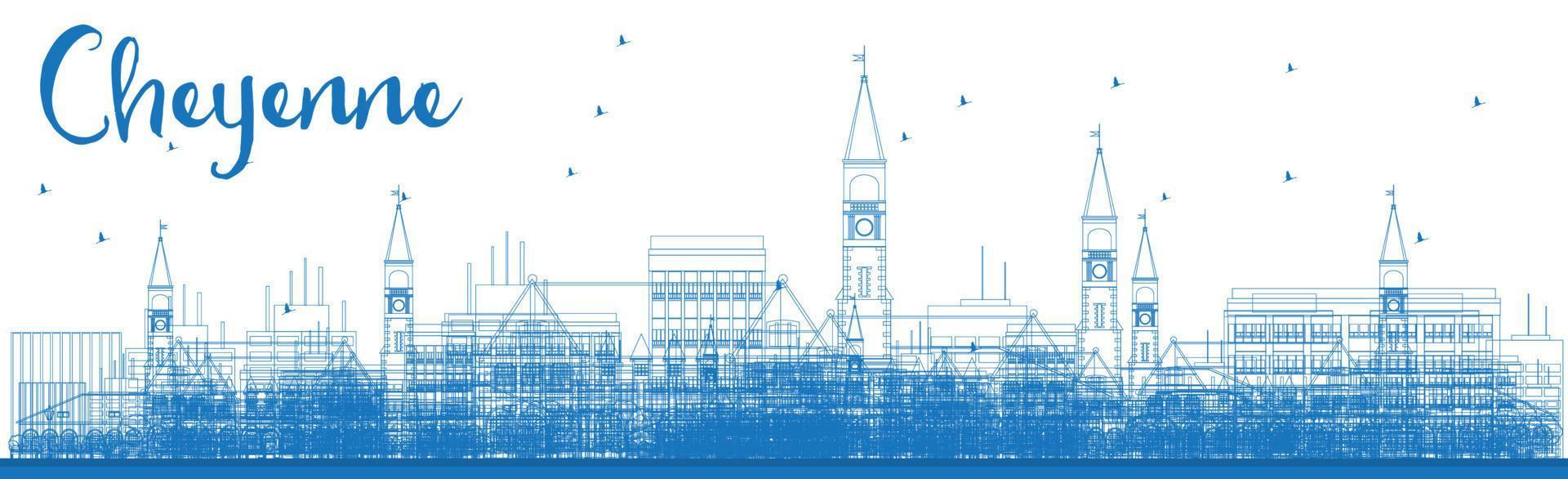 Outline Cheyenne Wyoming Skyline with Blue Buildings. vector