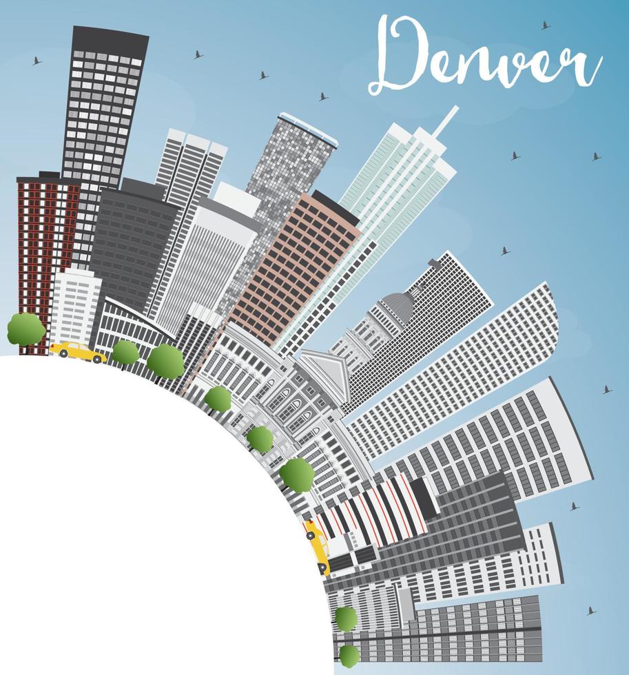 Denver Skyline with Gray Buildings, Blue Sky and Copy Space. vector