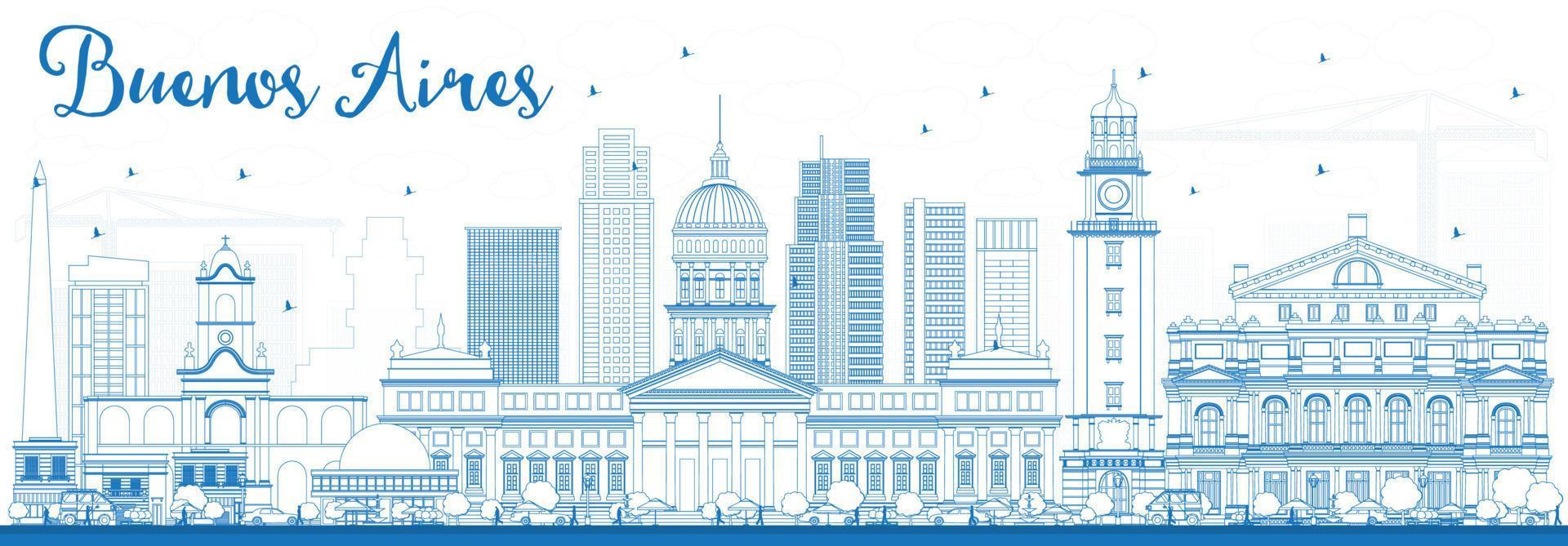 Outline Buenos Aires Skyline with Blue Landmarks. vector