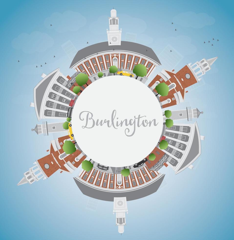 Burlington Vermont City Skyline with Color Buildings. vector