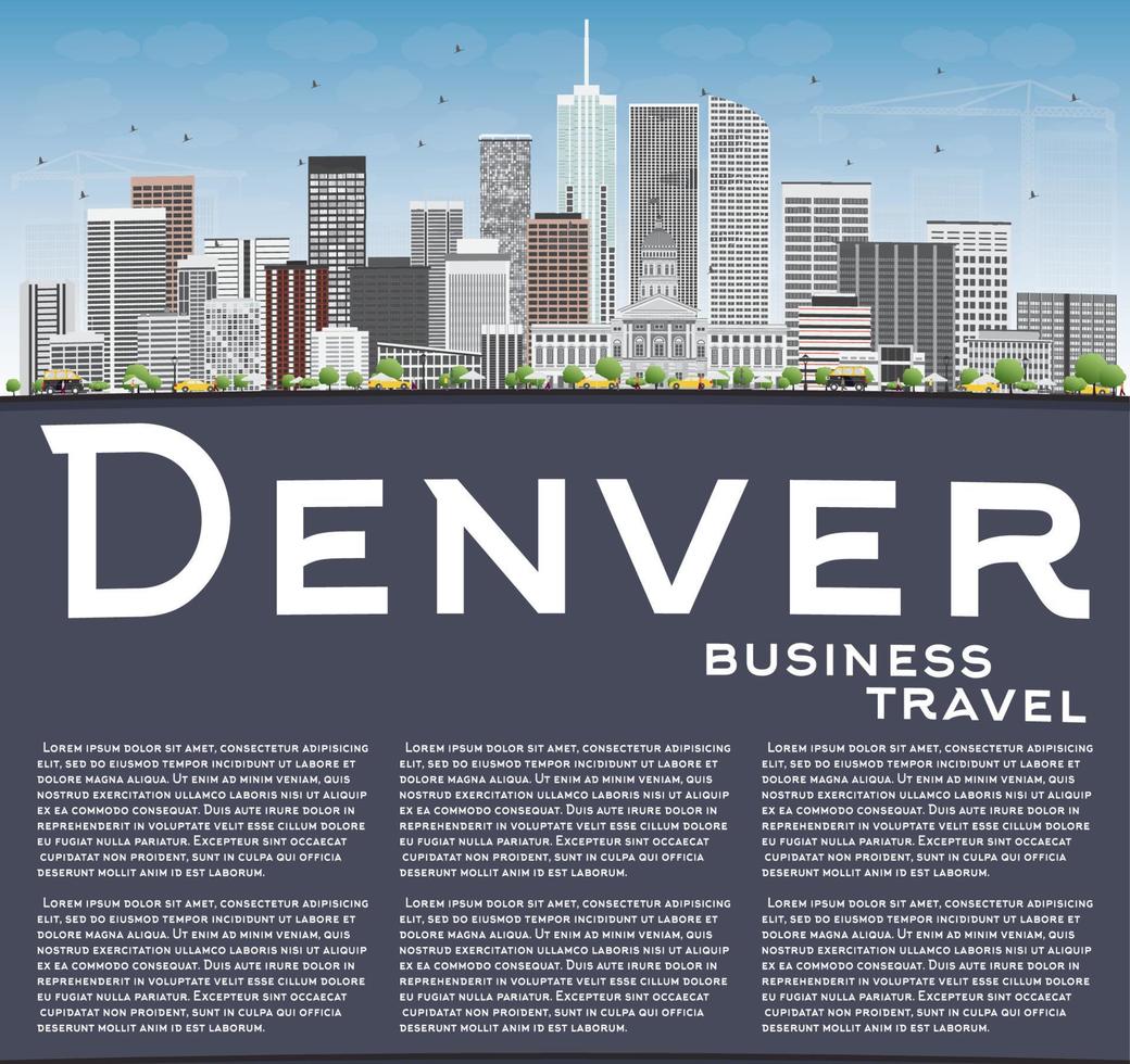 Denver Skyline with Gray Buildings, Blue Sky and Copy Space. vector