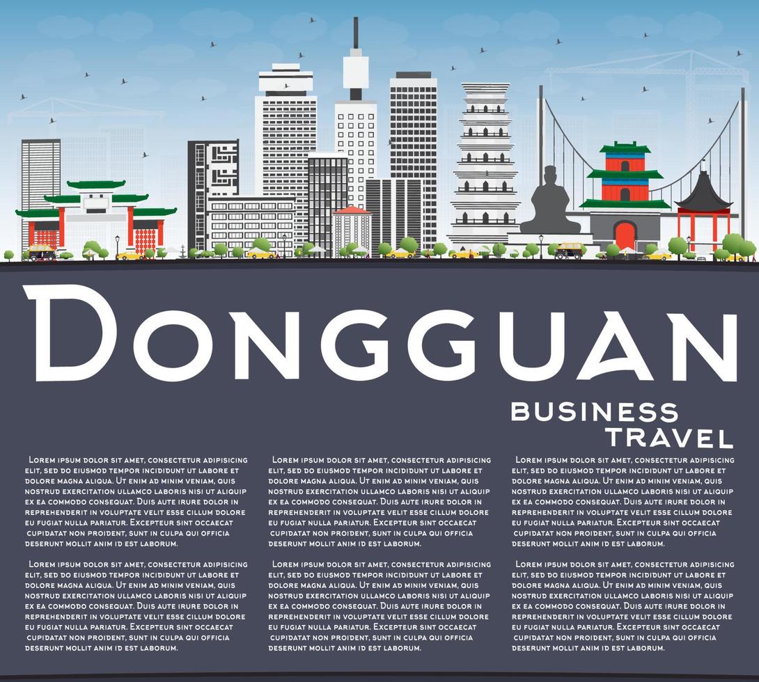 Dongguan Skyline with Gray Buildings, Blue Sky and Copy Space. vector