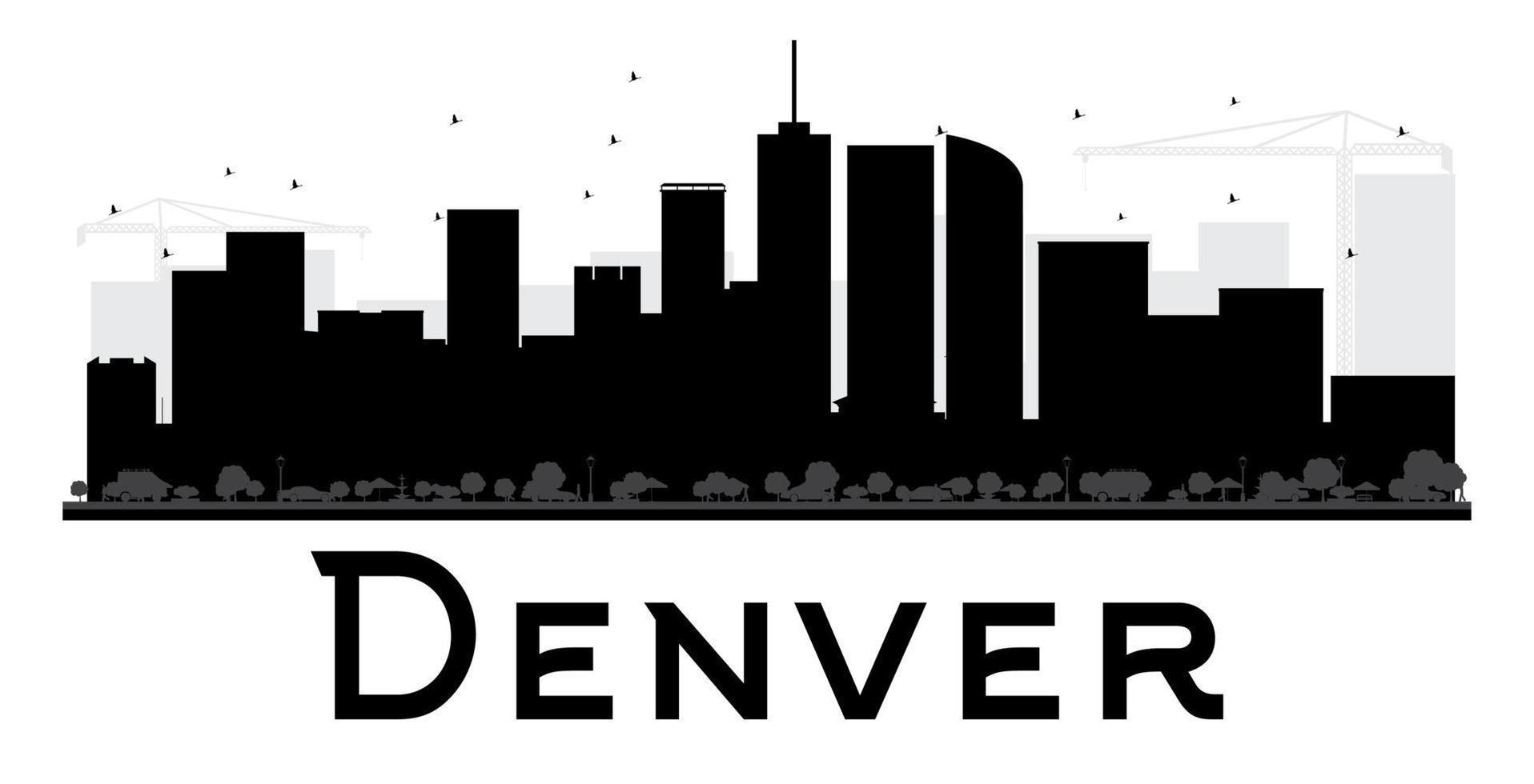 silueta en blanco y negro del horizonte de la ciudad de denver. vector