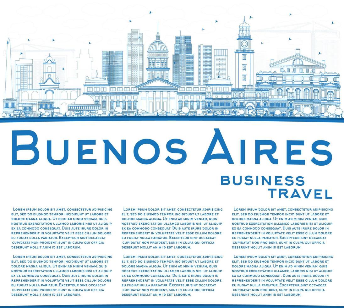 Outline Buenos Aires Skyline with Blue Landmarks and Copy Space. vector