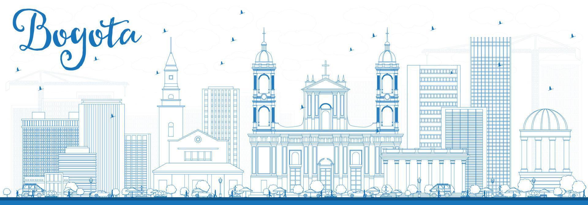 esboza el horizonte de bogotá con edificios azules. vector