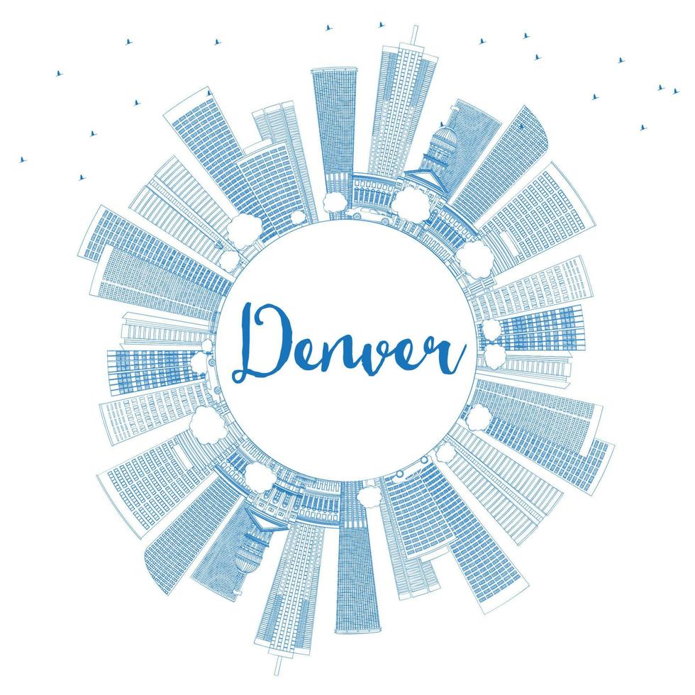 Outline Denver Skyline with Blue Buildings and Copy Space. vector
