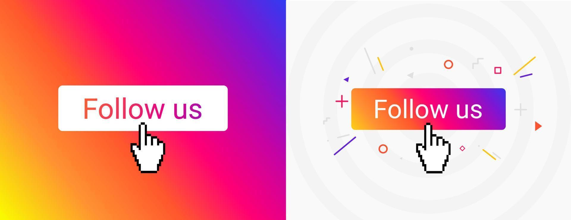 Hand Mouse Cursor Clicks the Follow us Button social media vector illustration