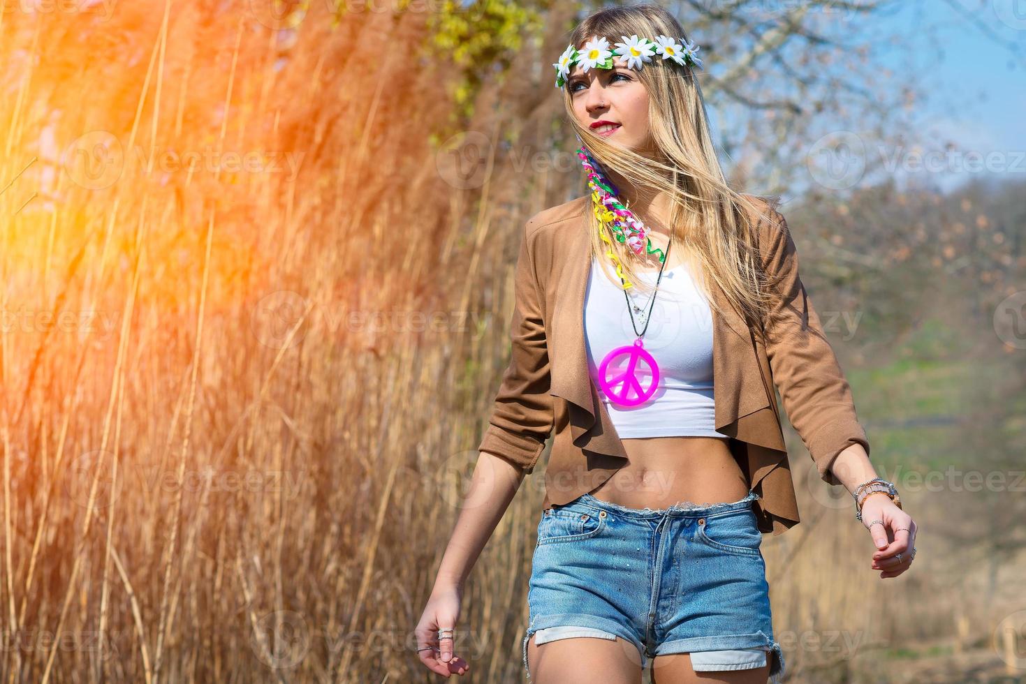 Girl hippie indie style in nature photo