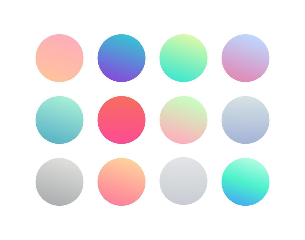 Gradiente redondo de vector de color suave de moda con fondos abstractos modernos. botón de esfera de gradiente holográfico redondeado para web, botones redondos suaves coloridos o vector plano de esferas de colores vivos.