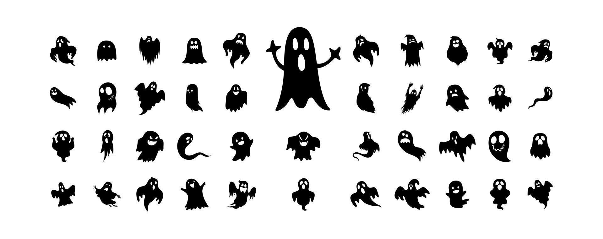 siluetas de halloween iconos y personajes negros trumpkin camiseta divertida halloween calabaza boo bruja fantasma cráneo murciélago esqueleto vector ilustración.