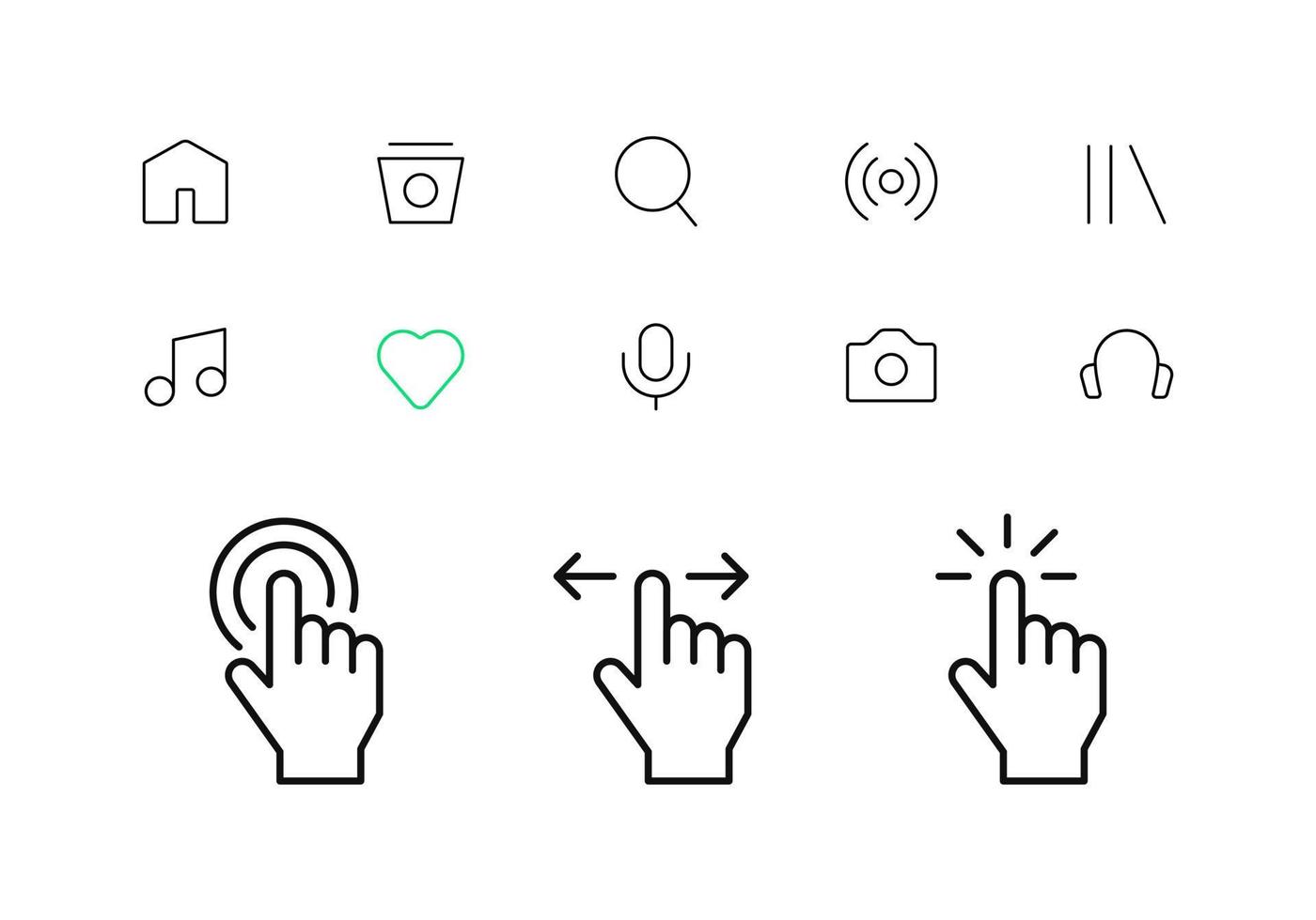 Set of Music Line Icons vector, hand touch icons set vector illustration.