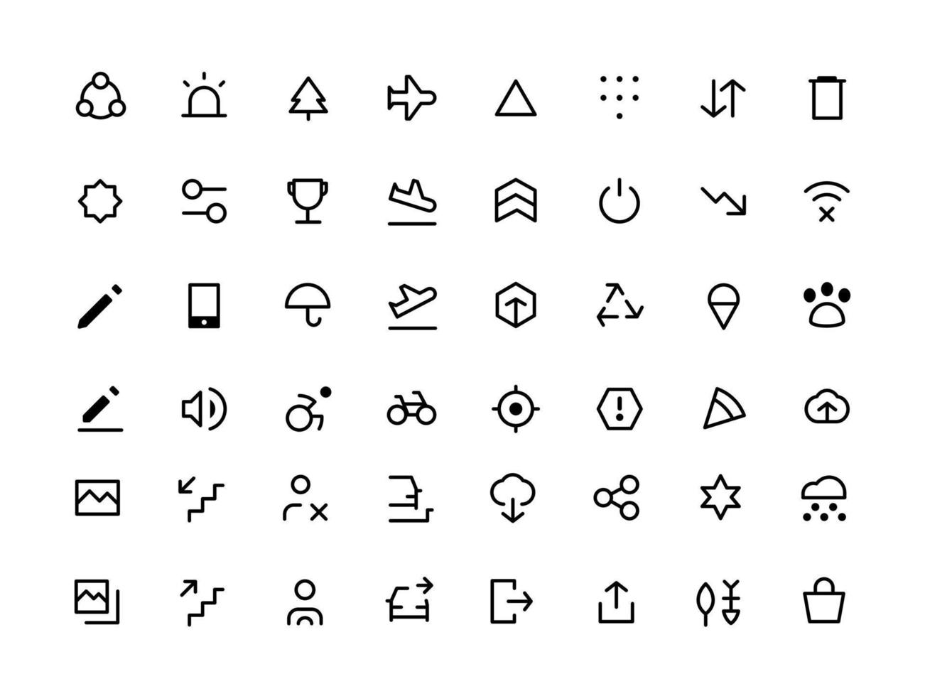 Transportation line icons set ui app and website Icon set ride, ride sharing, taxi cab, food delivery, transportation network company, Mobile app, website. vector