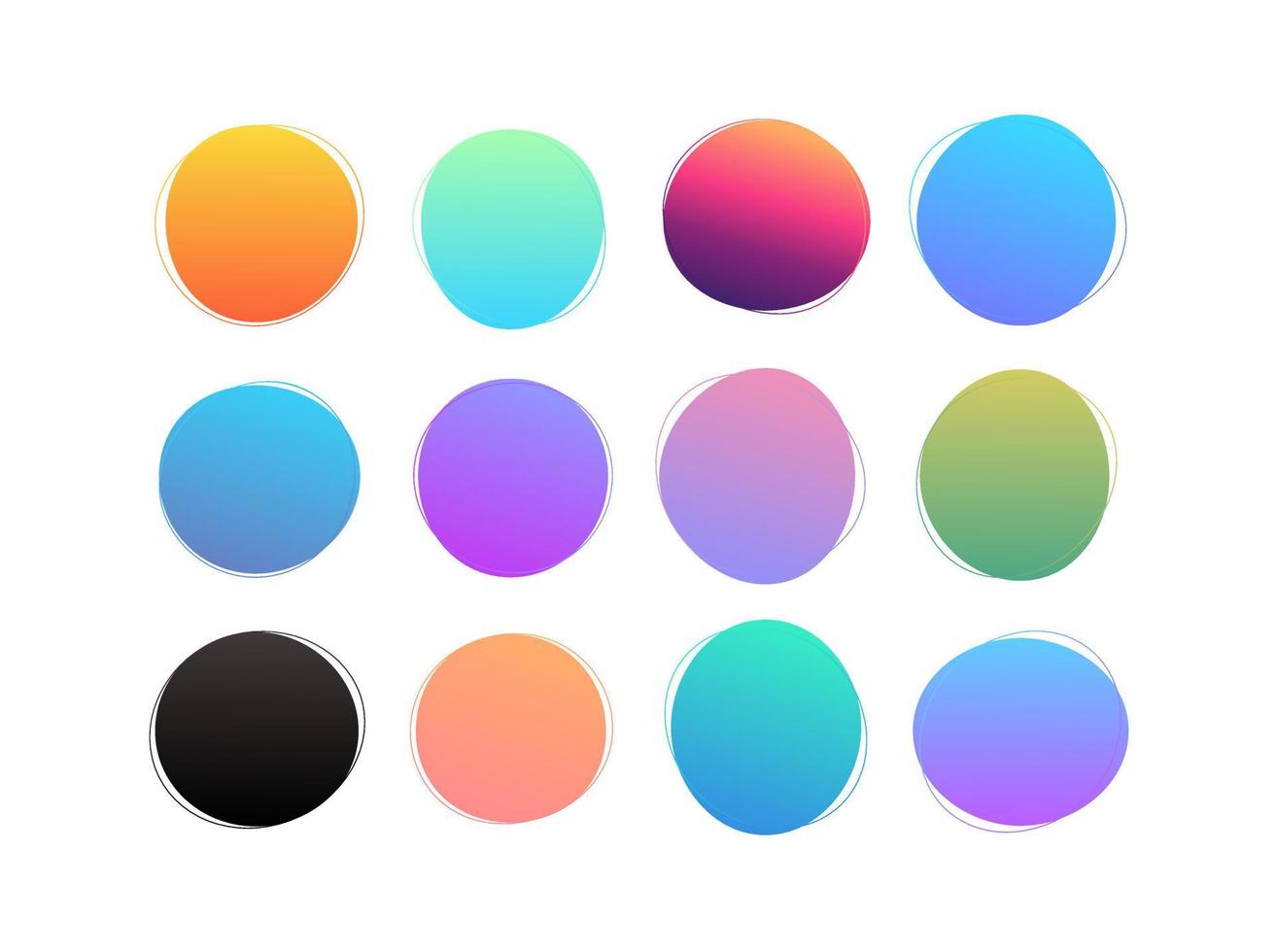 Trendy soft color vector Round gradient set with modern abstract backgrounds. Rounded holographic gradient sphere button for web, colorful soft round buttons or vivid color spheres flat vector.