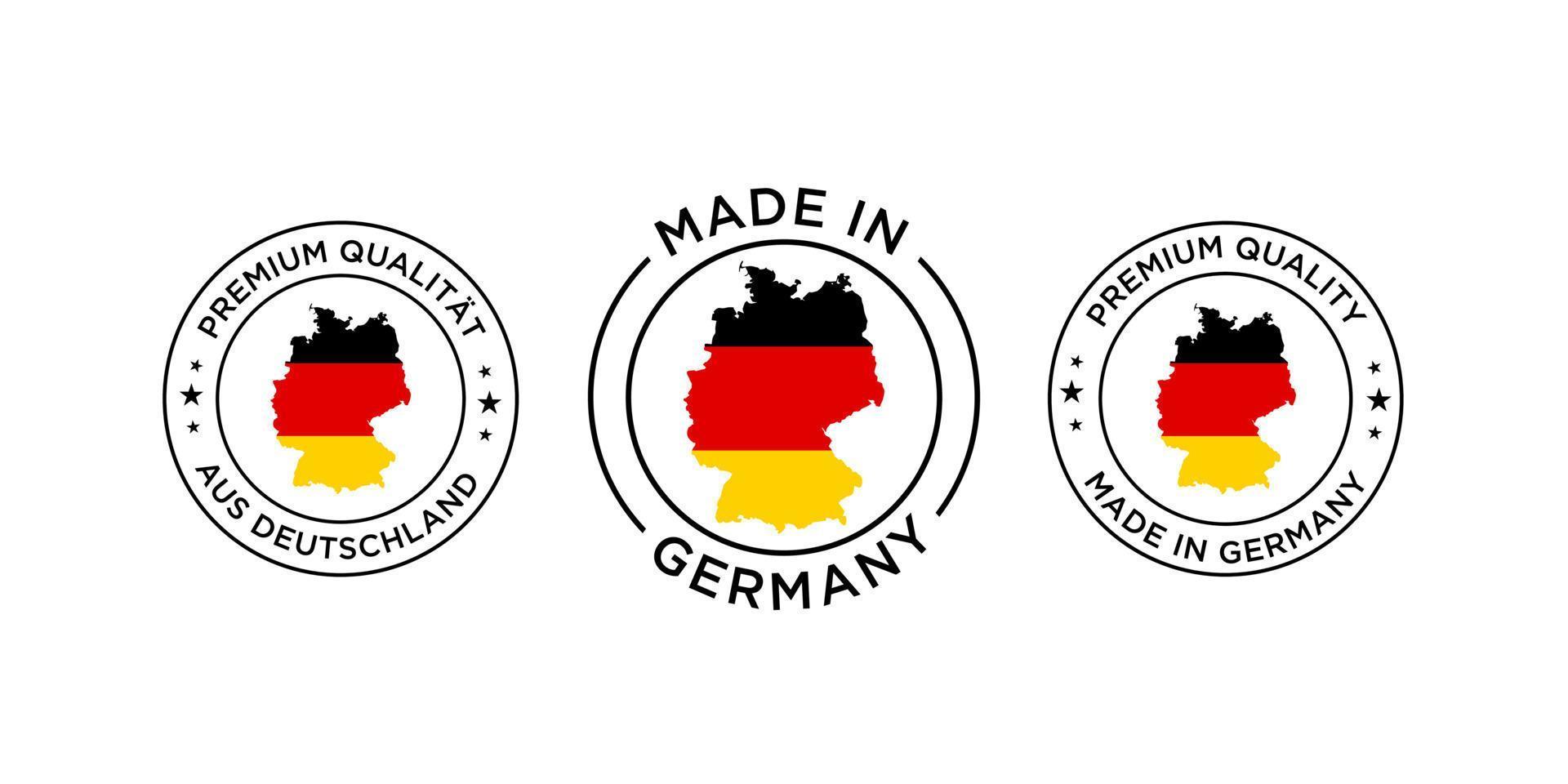 hecho en logotipo de Alemania. vector bandera alemana en el mapa icono de etiqueta de calidad bandera del país.