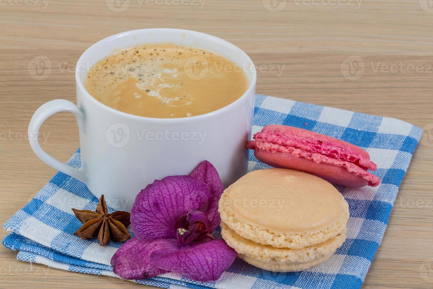 Capuccino with macaroons photo