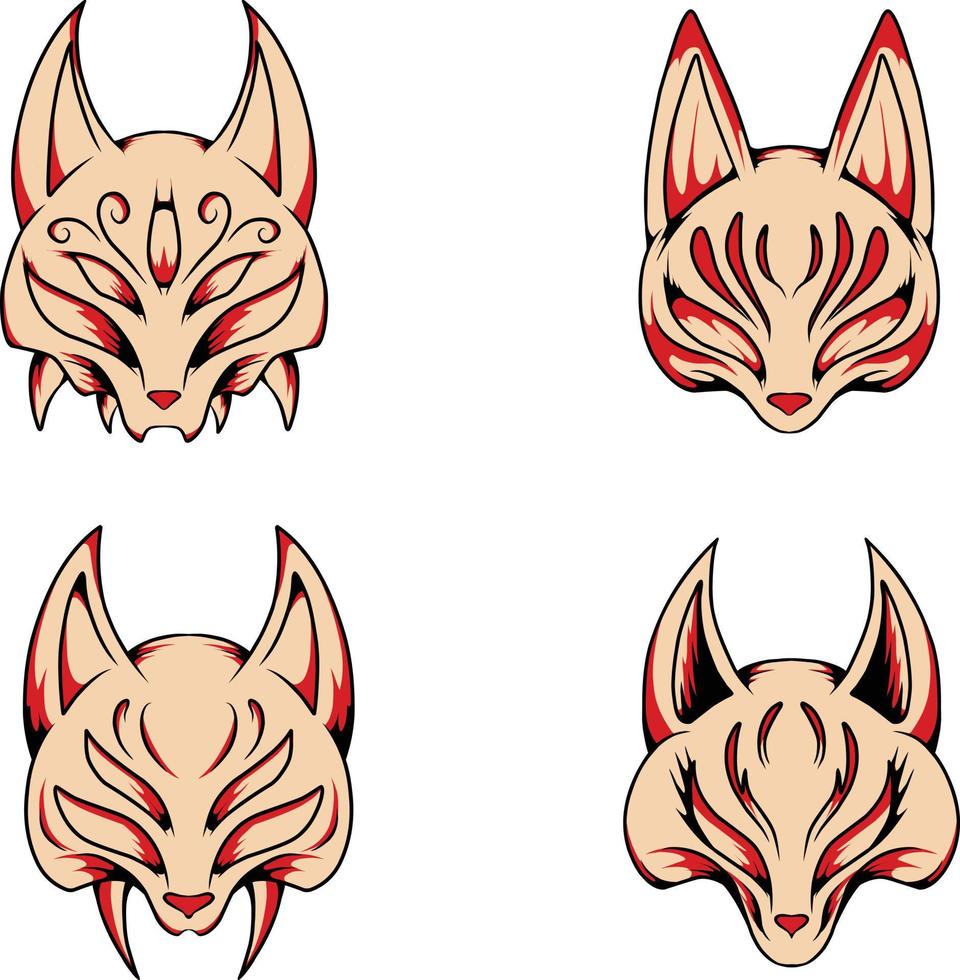 japanese kitsune mask bundle vector which is suitable for sticker packing and other needs